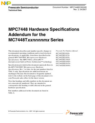 MPC7448ECS02AD 数据手册首页