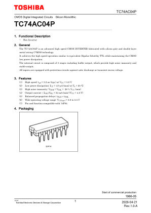 TC74AC04P datasheet cover page