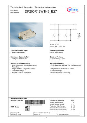 DF200R12W1H3-B27 datasheet cover page