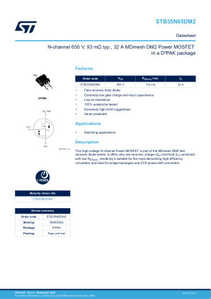 STB35N65DM2 datasheet cover page