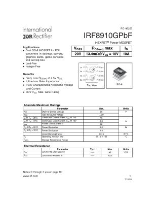 IRF8910G 数据手册首页
