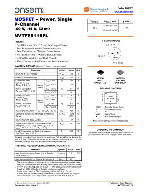 NVTFS5116PL 数据手册首页