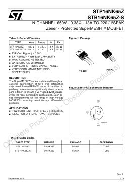 STB16NK65Z-S 数据手册首页