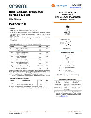 PZTA42T1 datasheet cover page
