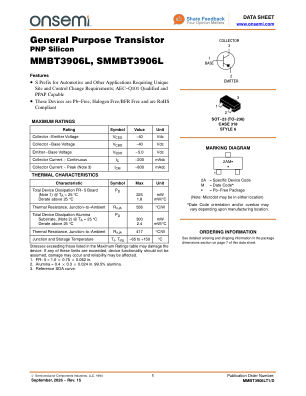 MMBT3906LT1 datasheet cover page