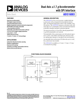 ADIS16003 datasheet cover page