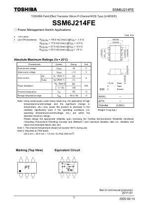 SSM6J214FE 数据手册首页