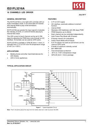 IS31FL3216A-QFLS3-TR datasheet cover page
