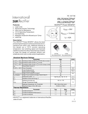 IRLR2905Z datasheet cover page