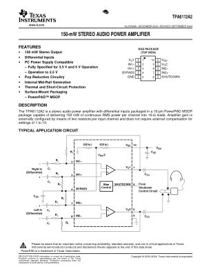 TPA6112A2 datasheet cover page