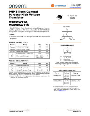 MSB92WT1 datasheet cover page