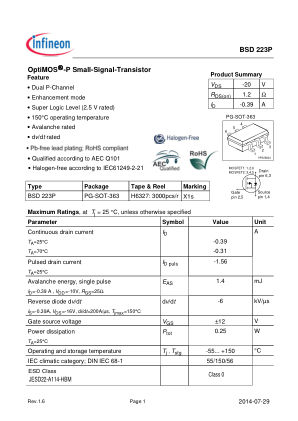 BSD223P datasheet cover page