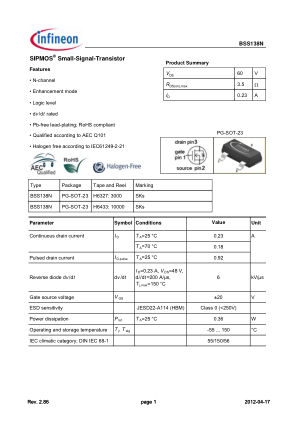 BSS138N datasheet cover page