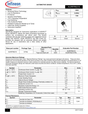 AUIRFR6215 datasheet cover page