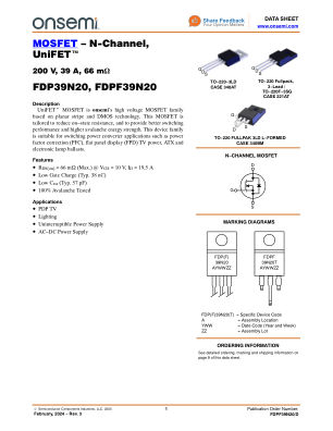FDPF39N20 datasheet cover page