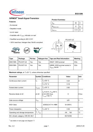 BSS159N datasheet cover page