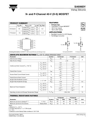 SI4599DY 数据手册首页