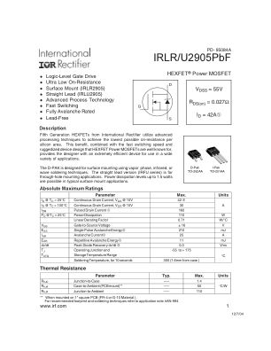 IRLR2905 数据手册首页