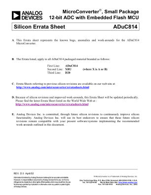 ADUC814ERRATA 数据手册首页