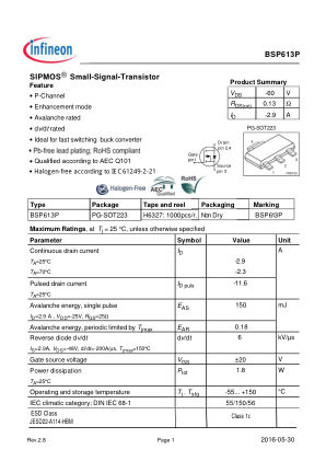BSP613P 数据手册首页