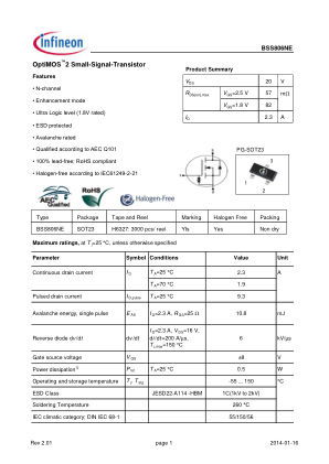 BSS806NE datasheet cover page