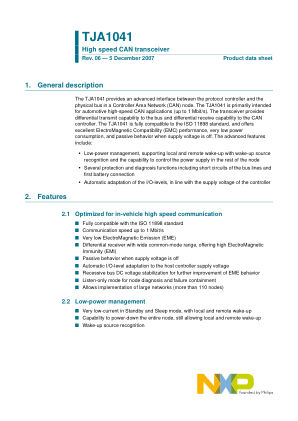 TJA1041 datasheet cover page