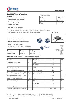IPD50R520CP datasheet cover page