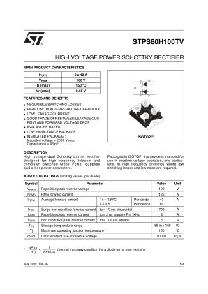 STPS80H100 datasheet cover page