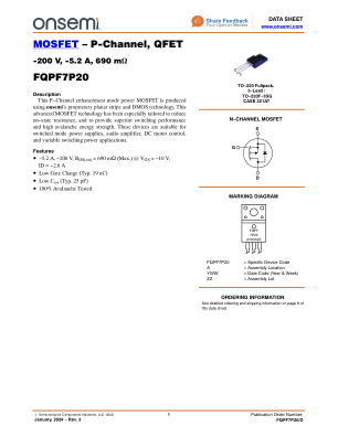 FQPF7P20 datasheet cover page