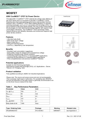 IPL65R095CFD7 datasheet cover page