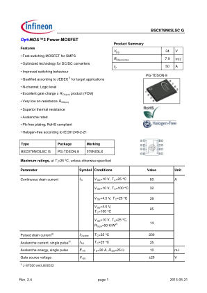 BSC079N03LSC-G 数据手册首页