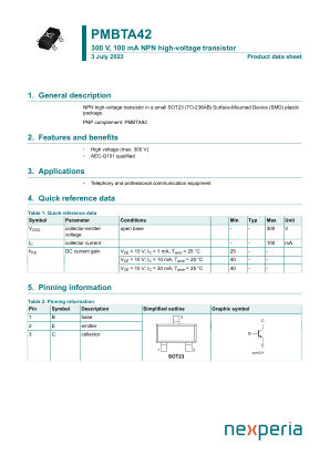 PMBTA42 datasheet cover page