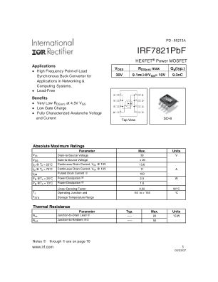 IRF7821 datasheet cover page