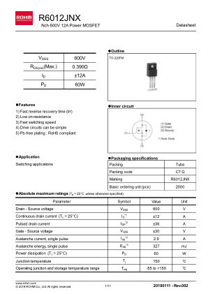 R6012JNX datasheet cover page
