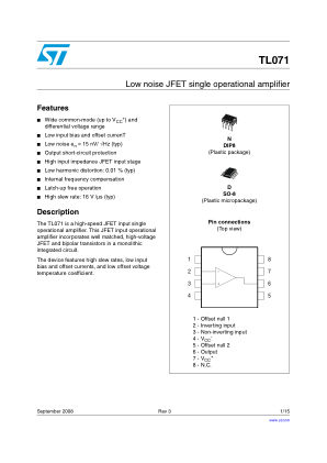 TL071 datasheet cover page