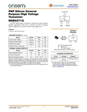 MSB92T1G datasheet cover page