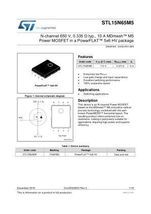STL15N65M5 datasheet cover page