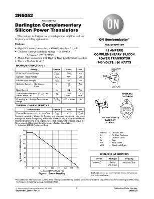 2N6052 datasheet cover page
