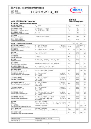FS75R12KE3-B9 数据手册首页