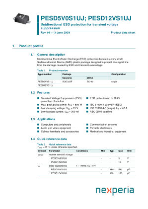 PESD5V0S1UJF datasheet cover page