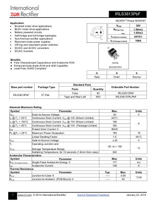 IRLS3813 datasheet cover page