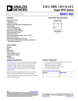 ADG841-KGD datasheet cover page