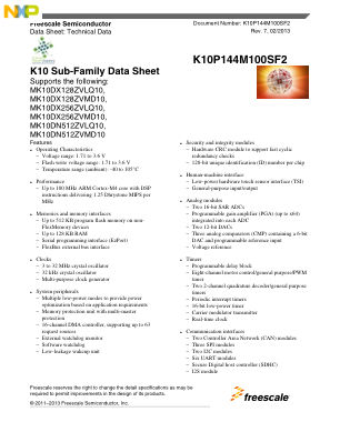 K10P144M100SF2 数据手册首页