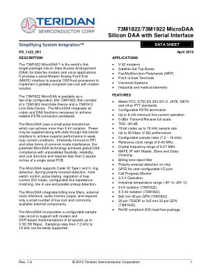 73M1822-73M1922 datasheet cover page