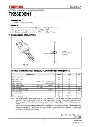 TK58E06N1 datasheet cover page