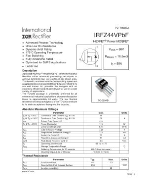 IRFZ44V 数据手册首页