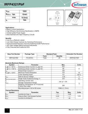 IRFP4321 datasheet cover page