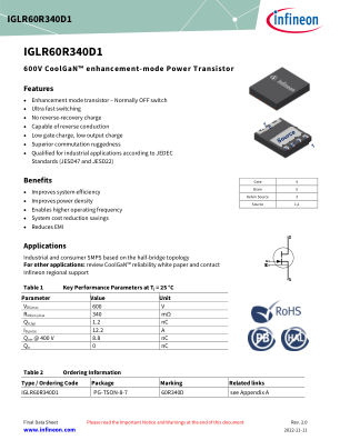 IGLR60R340D1 datasheet cover page