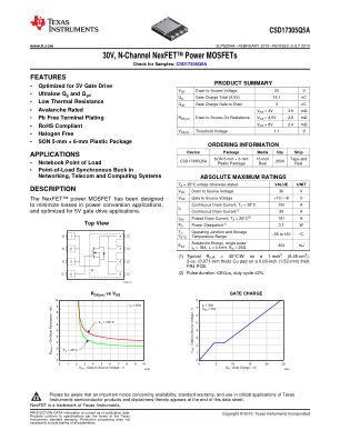 CSD17305Q5A datasheet cover page
