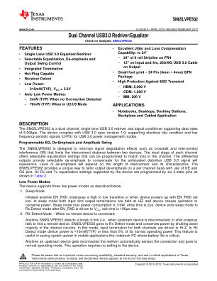SN65LVPE502 datasheet cover page